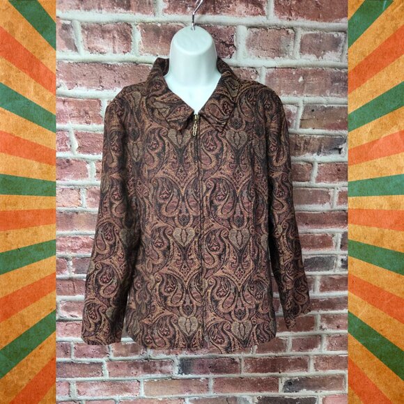 Women's CHRISTOPHER & BANKS Paisley Jacquard Zip Up Blazer Jacket Large - Picture 1 of 9